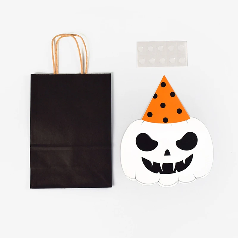 Bolsa de regalo de dulces de Halloween, embalaje portátil con asa, calabaza de terror, fantasma, recuerdo, suministro para fiesta de Halloween, color negro, 10/20 piezas