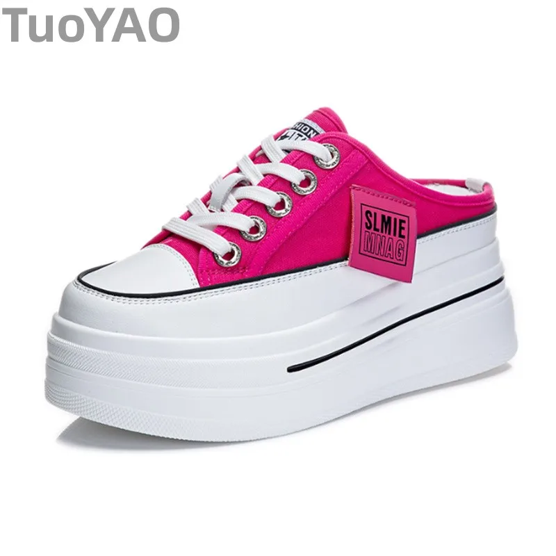 

7.5cm Canvas Sneakers Denim Platform Women Slipper Sandals Shoes High Brand 2025 Fashion Wedge Flats Summer Lace Up