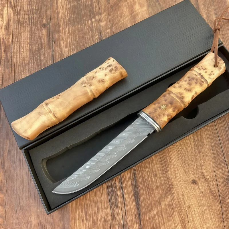 

Бамбуковый дамасский VG10, стальной, высокой твердости, скальный нож для кипариса, деревянный сборный нож, многофункциональный портативный острый нож для кемпинга