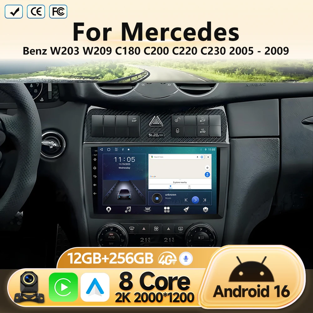 

Android 16 For Mercedes Benz W203 W209 C180 C200 C220 C230 2005 2006- 2009 Car Radio Multimedia Video Player GPS Navigation DVD