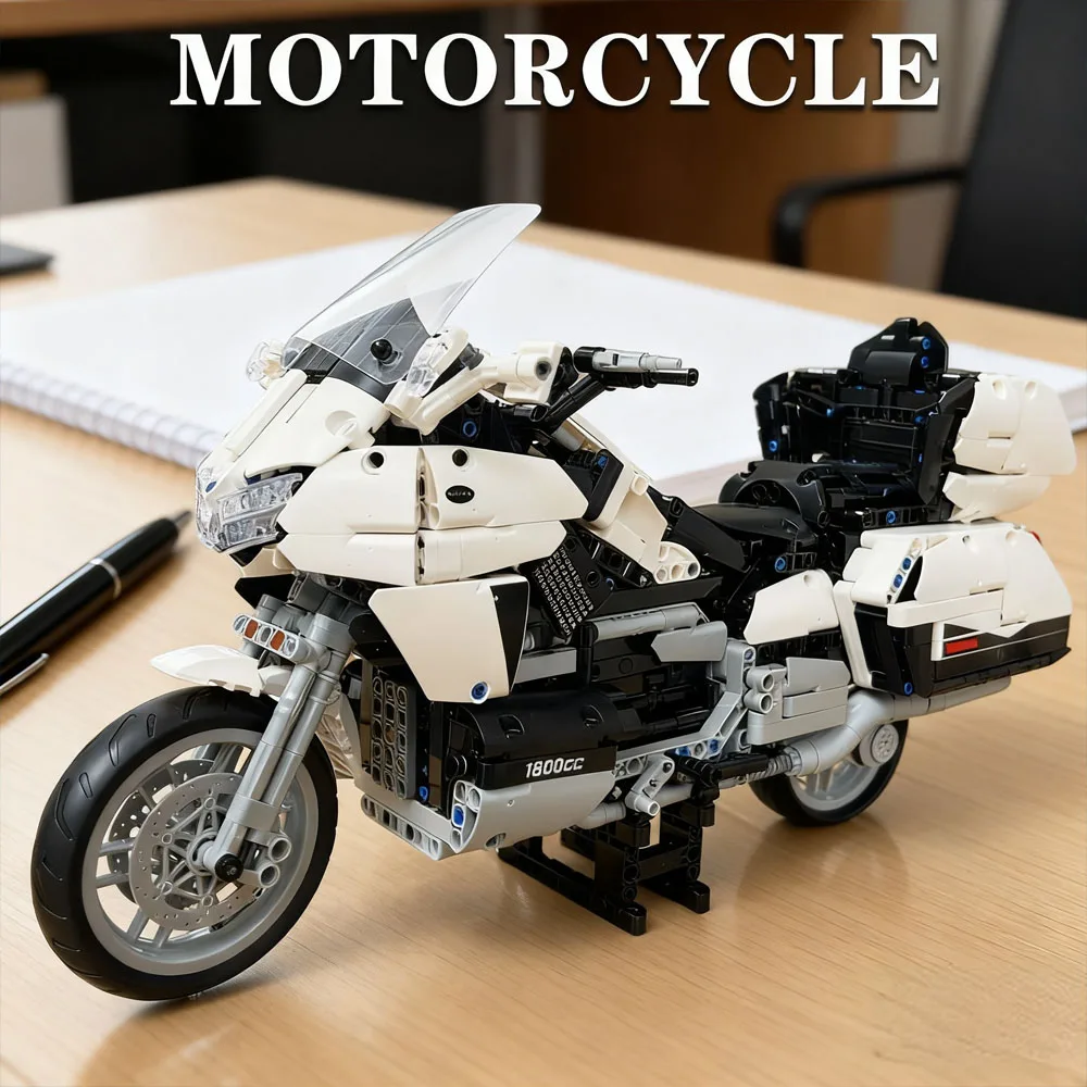 

Technic Ideas1675pcs Gold wing High-tech Steam Speed Motorcycle 1:6 Size Racing Car Block Model Modular Assembled Building Gifts
