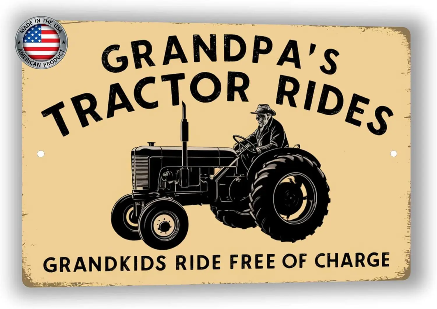 8x12 Grandparent Sign - 'Grandpa's Tractor Rides, Grandkids Ride Free of Charge' - Humorous Indoor/Outdoor Wall Deco