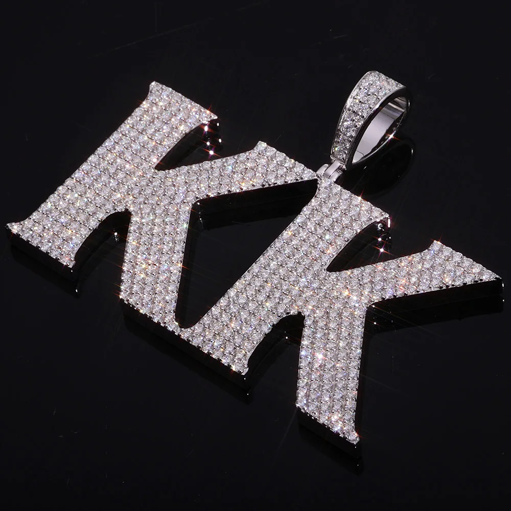 HHIOK مخصص 60 مللي متر عرض مويسانيتي قلادة بحرف قلادة 925 فضة الهيب هوب مجوهرات