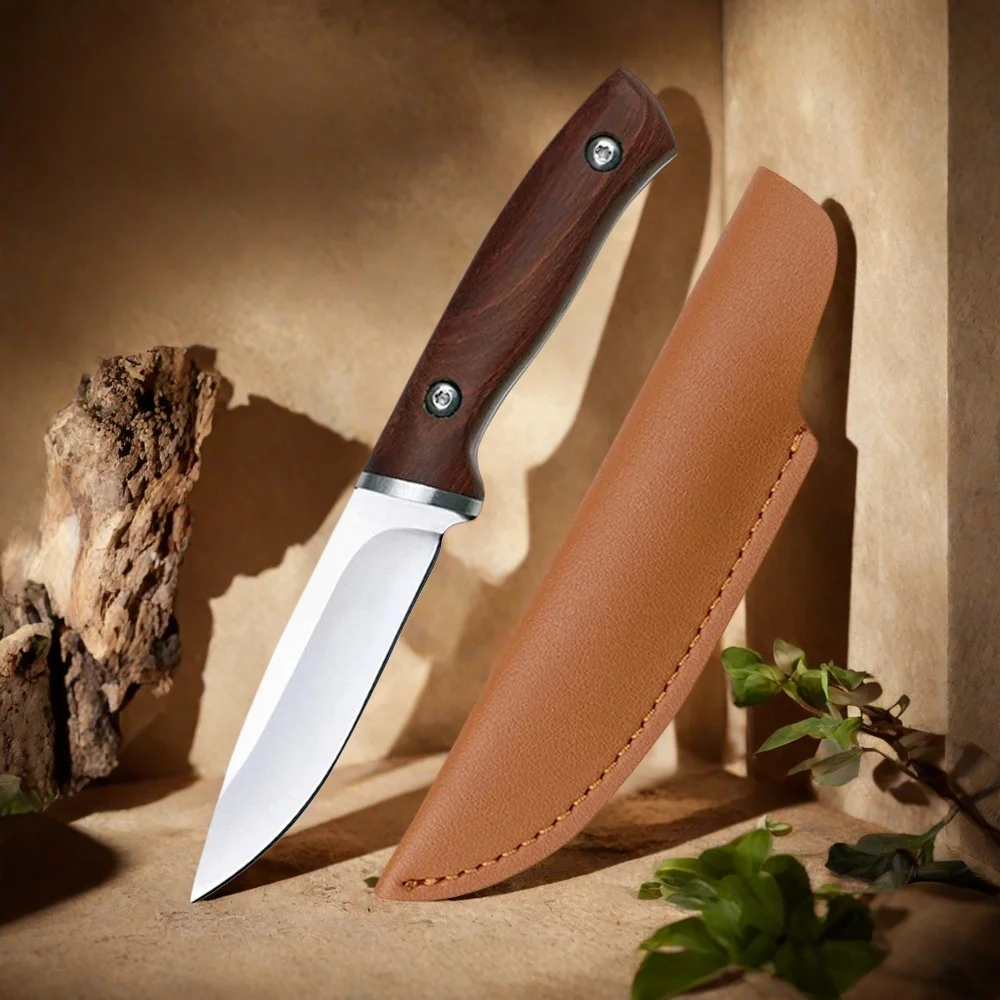 High Quality EDC Pocket Knife Portable Mini Fixed Blade Straight Knife Fruit Barbecue Camping Knife with Protective Sheath