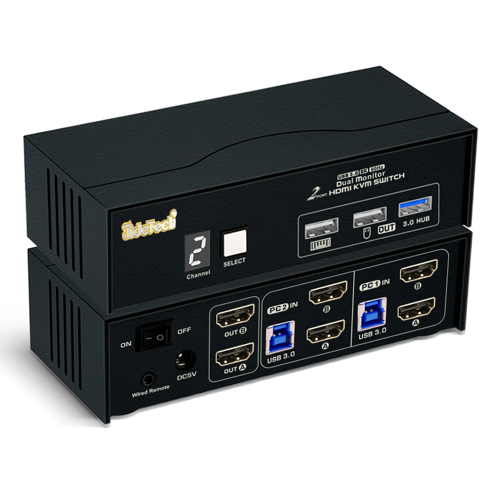 

JideTech 2 Port Dual Monitor KVM Switch HDMI2.1 Support 8K@60Hz 4K@144Hz, USB 3.0 HDMI KVM Switch 2 Monitors 2 Computers