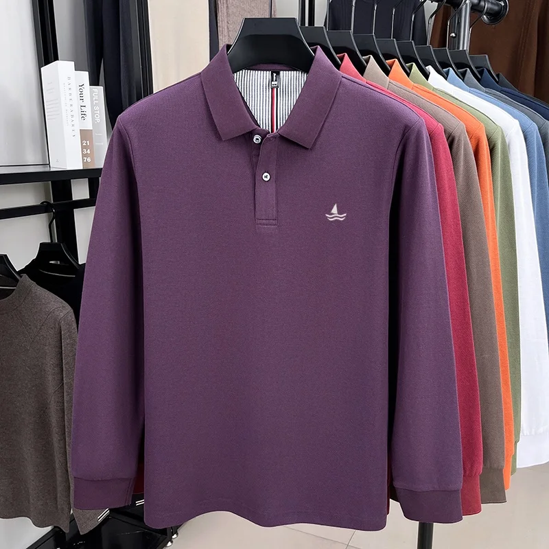 100% القطن الخالص الربيع والخريف المألوف الرجال طوق مخطط قميص بولو بأكمام طويلة العلامة التجارية المراكب الشراعية تنقش تصميم casua #6