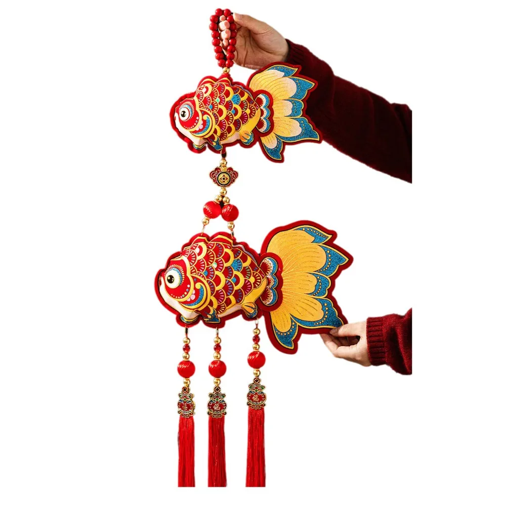 

Traditional New Year Hanging Pendant Cartoon Wooden Bead Lanyard Lucky Charm Door Hanging Handmade with Bells