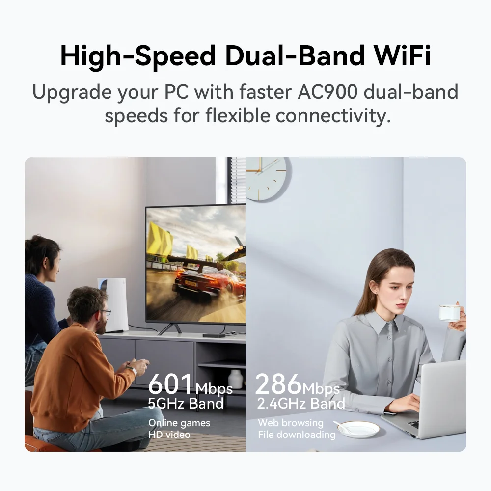 AX900 USB WiFi 6 Adaptor Bluetooth 5.4 2 Dalam 1 Dongle Dual Band 2.4G & 5GHz Jaringan Penerima Nirkabel DRIVER Gratis untuk Windows 10/11