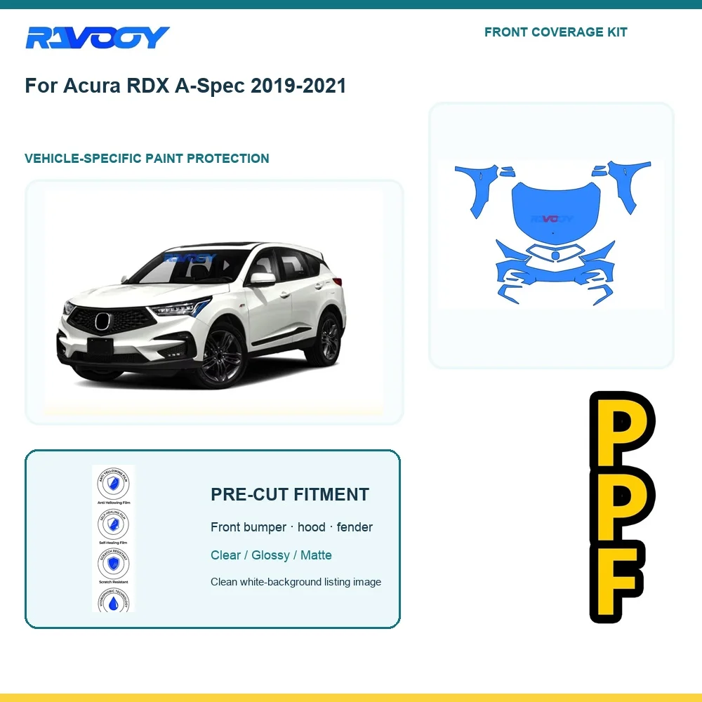 For Acura RDX A-Spec 2019-2021 Vehicle Specific Front Bumper Hood Fender PPF Kit Clear Paint Protection Film Glossy Matte Black
