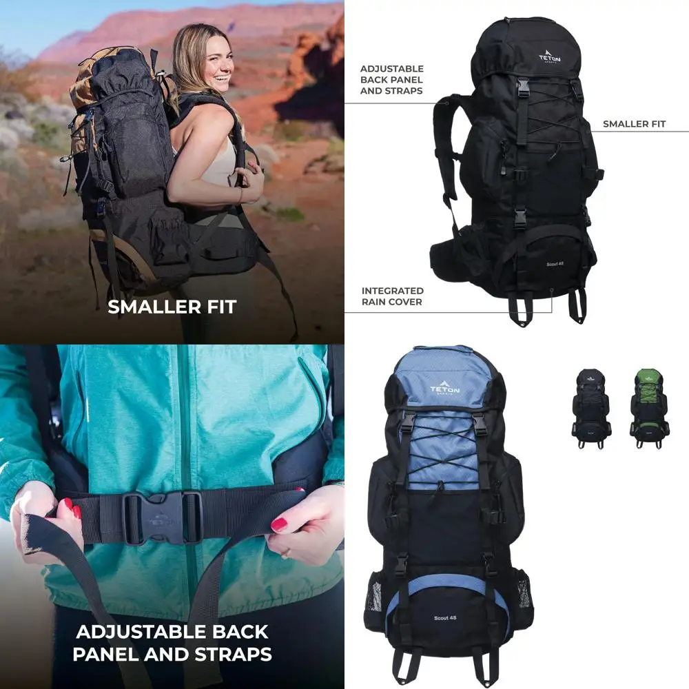 Teton 45L Scout Mochila con estructura interna para senderismo, camping, mochilero, cubierta para lluvia incluida, Bluejay