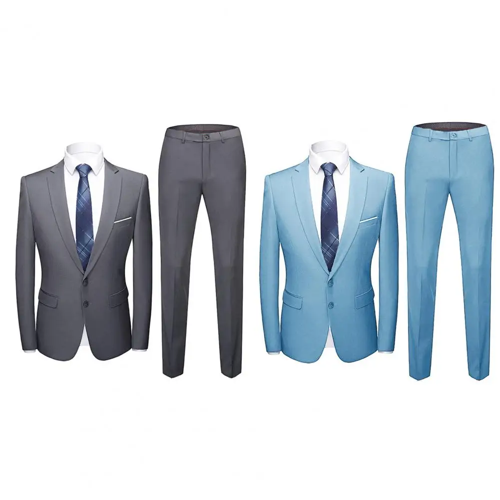 1 Set Trendy Formal Suit Set Lapel Fine Stitching Temperament Slimming Two Buttons Formal Suit