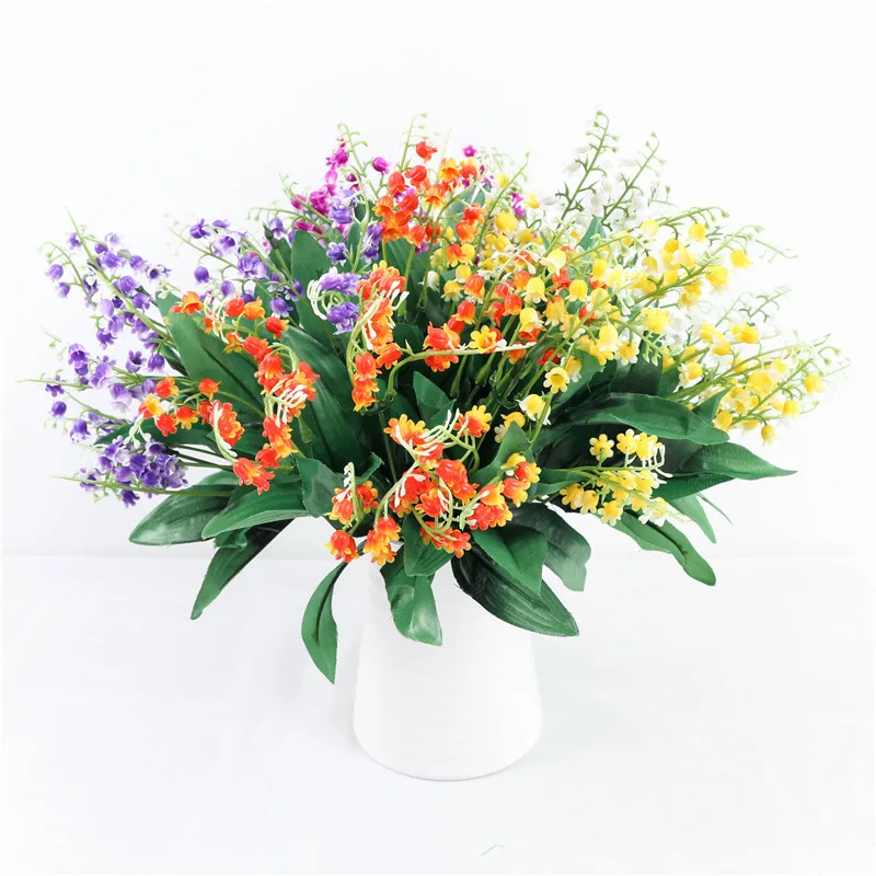 Artificial Lily of The Valley Bunch Plastic Fake Flowers Home Bedroom Decoration Simulation Flower Purple Floral Artificials