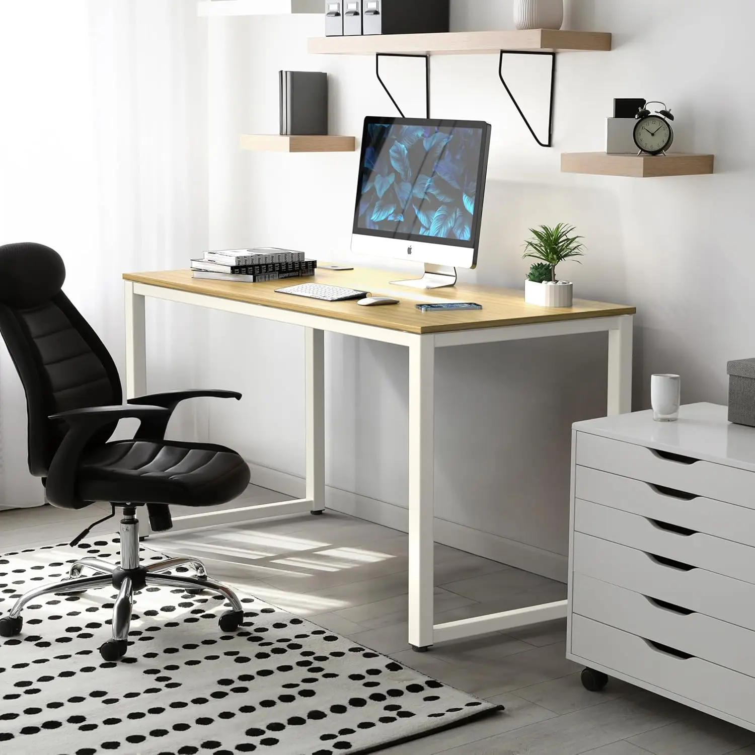 مكتب كمبيوتر مكتبي من خشب البلوط 48 بوصة - درجة تجارية، محطة عمل واسعة لبيئات العمل #2