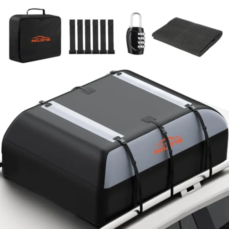 

21 Cubic Feet Car Roof Bag 840D Waterproof Rooftop Cargo Carrier Bag for All Cars with/Without Racks Includes Anti-Slip Mat Sto