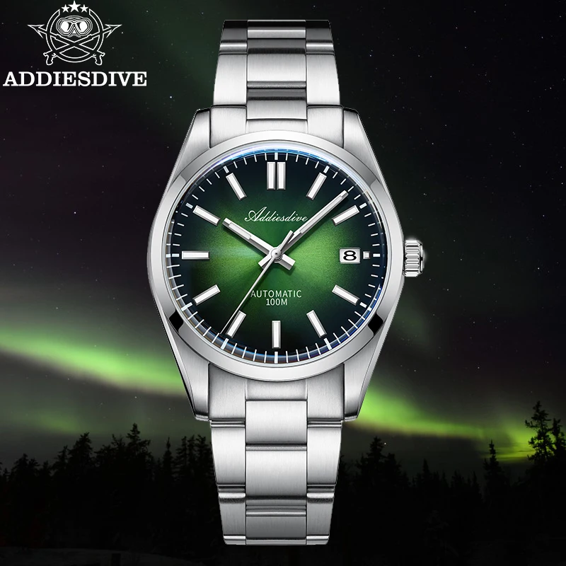 ADDIESDIVE New Men's Watch Luxury Sapphire Crystal 39mm Gradient Green Waterproof Luminous Stainless AD2071 Mechanical Watches