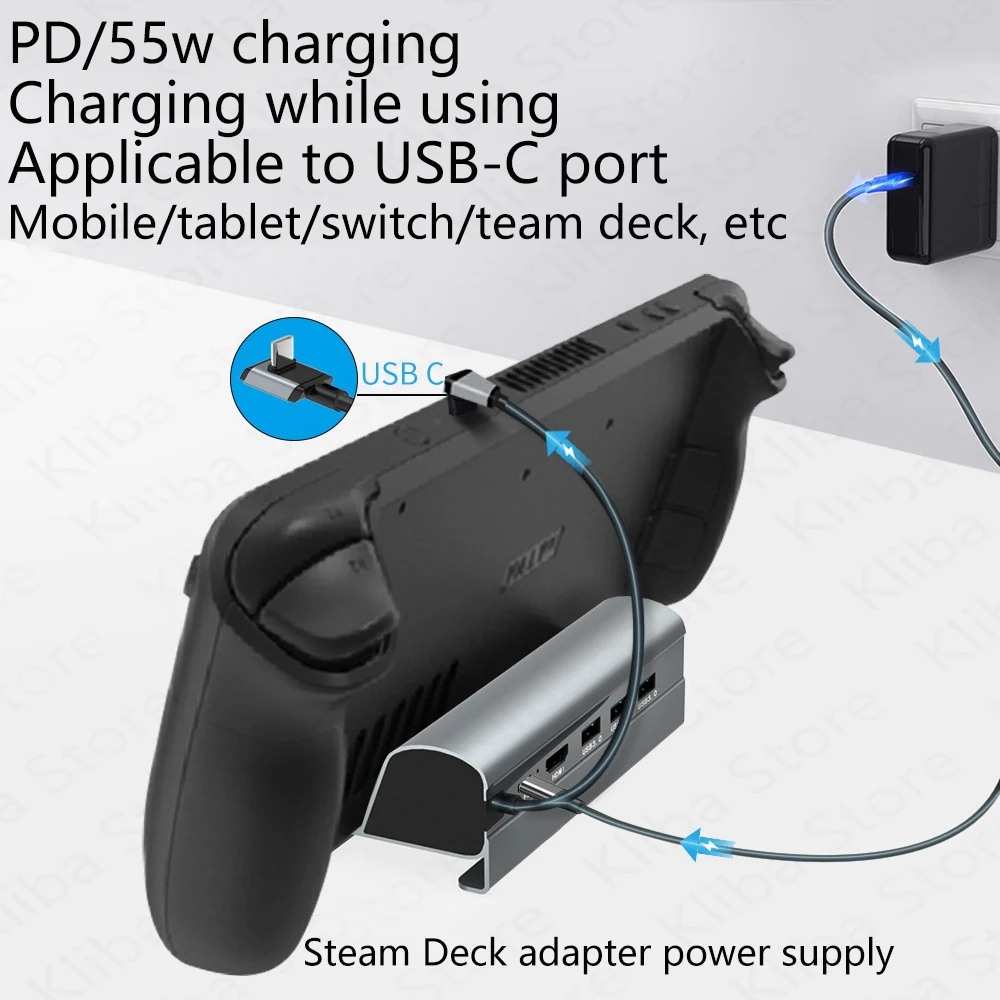 Hơi Nước Sàn Tàu Dock Đài Truyền Hình Căn Cứ Đứng Hub Giá Đỡ Docking USB C Sang RJ45 Ethernet HDMI USB3.0 Loại-C sạc Dành Cho SteamDeck Tay Cầm