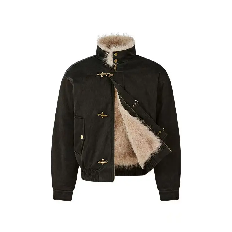 

Утепленная куртка-бомбер из шерсти, в стиле ретро, с воротником-стойкой, для мужчин и женщин, с авиационными пряжками, в стиле ретро-парки