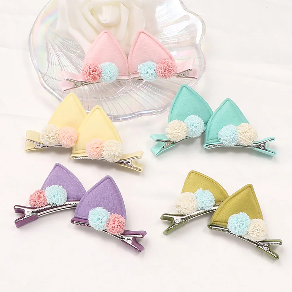 50 Pcs/Lot, 3D Ears Mesh Pompoms Hair Clips Partial Lined Baby Hairpins Holiday Gift Girls Hair Accessories