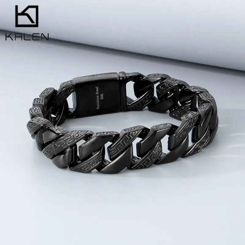 Special Pattern Charm Men's Bracelet Punk Black Plating Square Link Chain Bracelet Personalized Stainless Steel Party Jewelry
