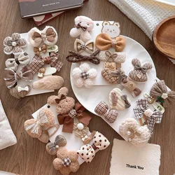 9Pcs/Set Korea Fashion Baby Hair Clip Coffee Color Sweet Girls Hairpins Cute Floral Bow Barrettes Kids Princess Hair Accessories