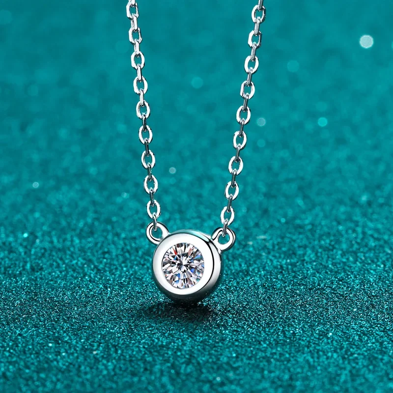 18K Gold Inlaid Bubble Necklace, 1-carat Moissanite Pt950 Platinum Necklace, Valentine's Day Gift, Fashionable Collarbone Chain