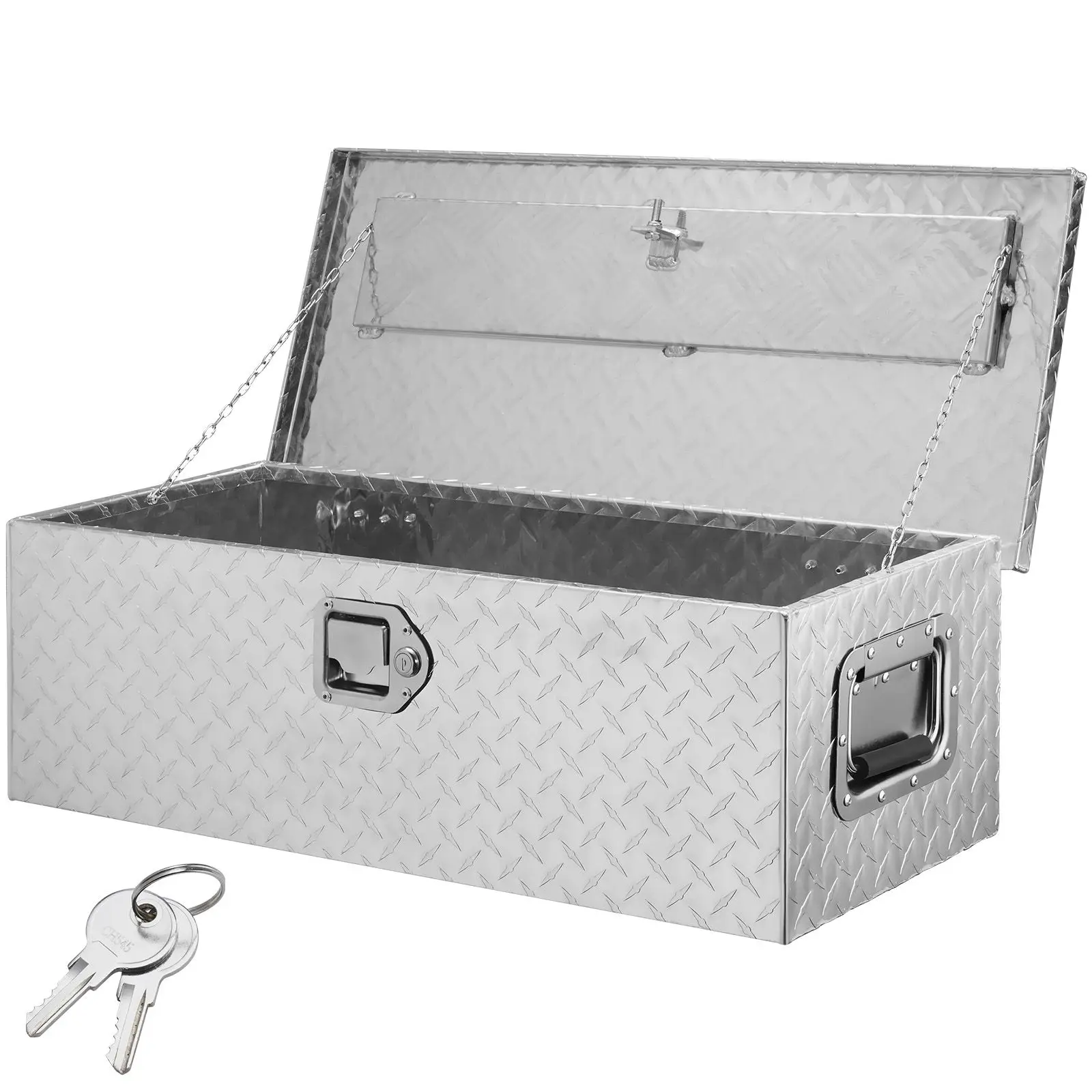 Heavy Duty Aluminum Truck Bed Tool Box, Diamond Plate Tool Box with Side Handle and Lock Keys, Storage Tool Box Chest Box Organizer for Pickup, Truck Bed, RV, Trailer, 30