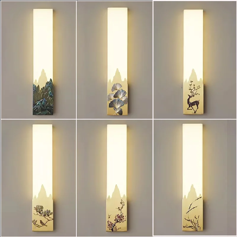 All-copper marble wall lamp New Chinese copper sculpture Living room background wall lamp Atmospheric bedroom bedside lamp