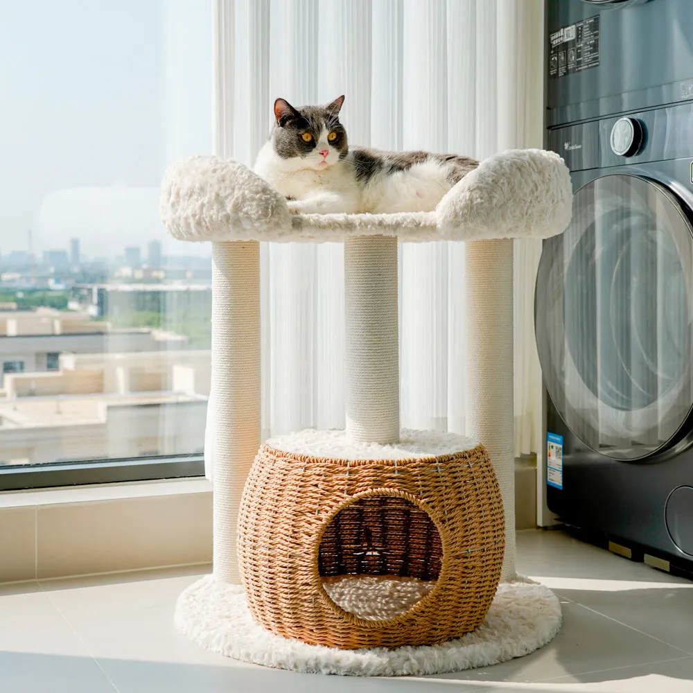 

Tree Post Wooden Cat Tower Castle Climbing Scratcher Shelves Cat Tower Goods Scratcher Mat Rascador De Gatos Things For Cats