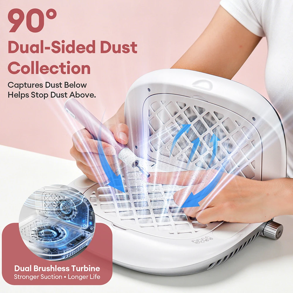 Foldable Nail Dust Collector 5000RPM Strong Suction Dual-Sided Dust Collection Dual Brushless Turbine Vacuum Nail Dust Extractor view 2
