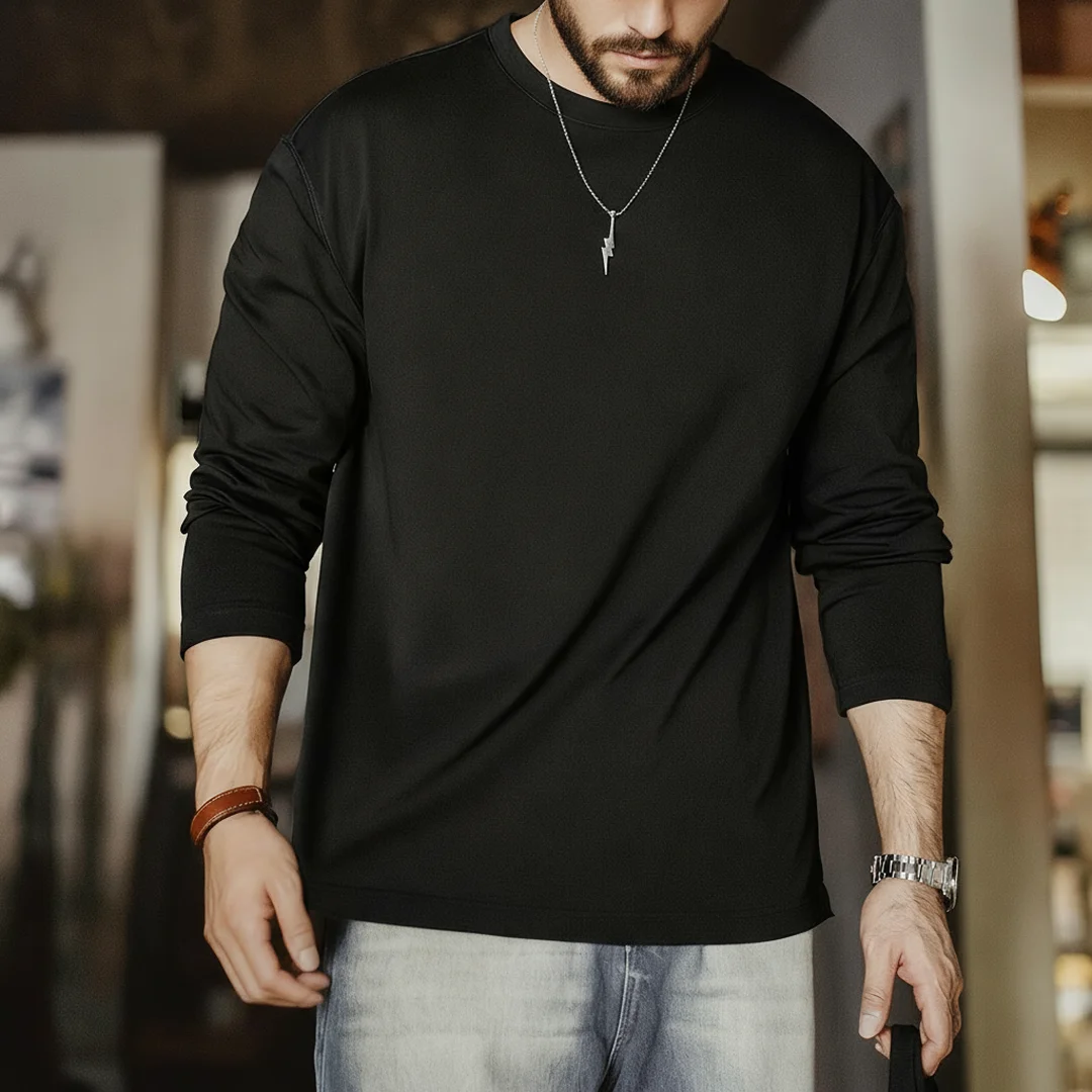 Maden Men's 100% Cotton Heavyweight T-Shirt Long Sleeve Loose Fit Layering Tee Basic Casual Tops for Spring Autunm 1/2/3Pcs