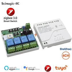 Interruttore remoto intelligente Zigbee a 4 canali 12V 24V 220V 110V Luce tapparella Tende Motore automatico su guida Din Relè RF Contatto a secco