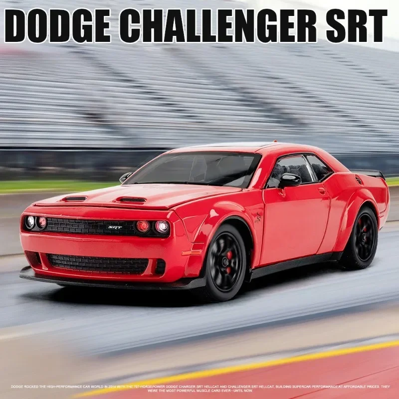 1:24 Dodge Challenger Hellcat SRT Alloy Scale Car Model Diecast Metal Miniature Car Sound＆Light Collection Children Toy Vehicle