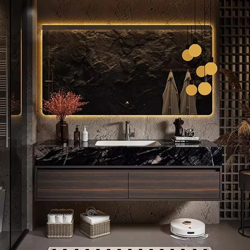 &c Wall-mounted Water Resistant Modern Bathroom Vanity Set with Mirror Copper Drainer Eco-Friendly Wood for Kitchen & Hotel