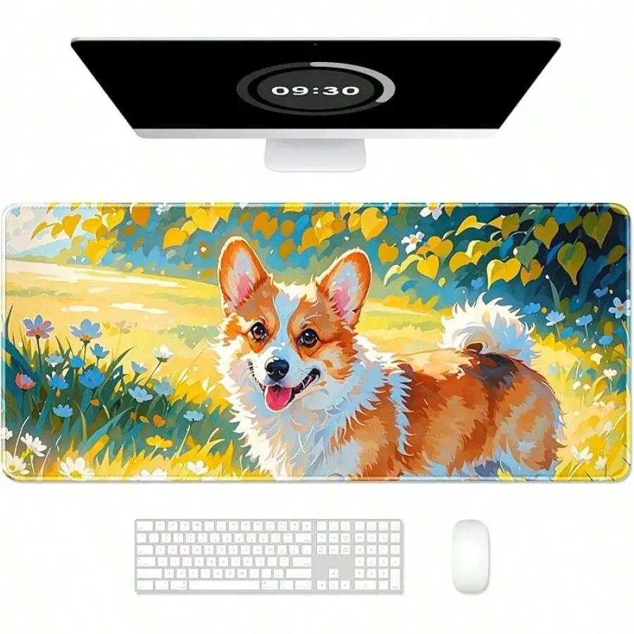 XXL Large Mouse Pad Desk Mat For Computer Laptop Thick Rubber Stitched Edges 31.5x11.8 Inch Snowy Forest Design