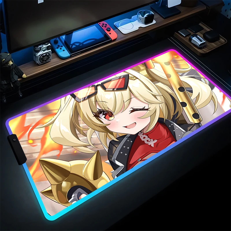 Alas Mouse RGB Zenless Zone Zero Alas Keyboard Gamer Burnice Putih Alas Mouse Meja Karet Tapis Souris Gaming LED PC Anime Mousepad