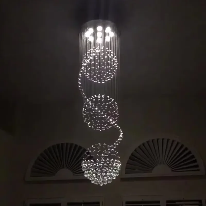 Modern Crystal Chandelier Large Long Ceiling Light Luxury LED Fixture for Hotel Staircase Living Room Decorative Lighting