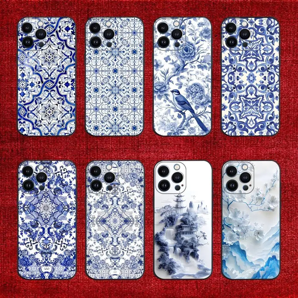 

blue and white porcelain Phone Case For iPhone 17,16,15,14,13,12,11,Pro,X,XS,Max,XR,Plus,Mini Soft Black Cover