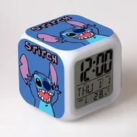 Disney Stitch Alarm Clocks Night Light Color Change 7 Led Desk Home Decor Anime Lilo&stitchs Stich Kids Cartoon Alarm Clock