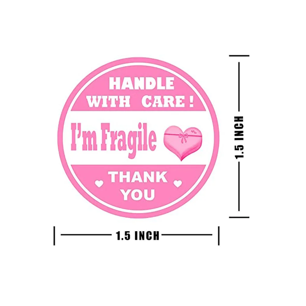 Pink Fragile Stickers I’m Fragile Box Labels 1.5 Inch Round Thank You Sticker Shipping Sticker for Personal Gift Bag mailing