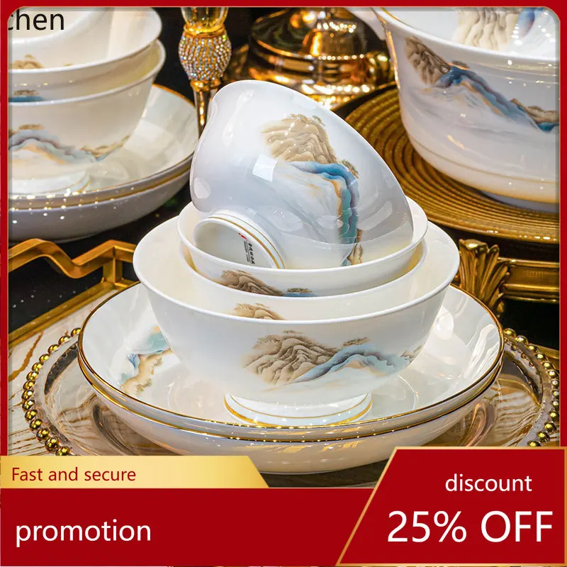 ZML ceramic tableware gift set, Chinese-style high-value household dish set