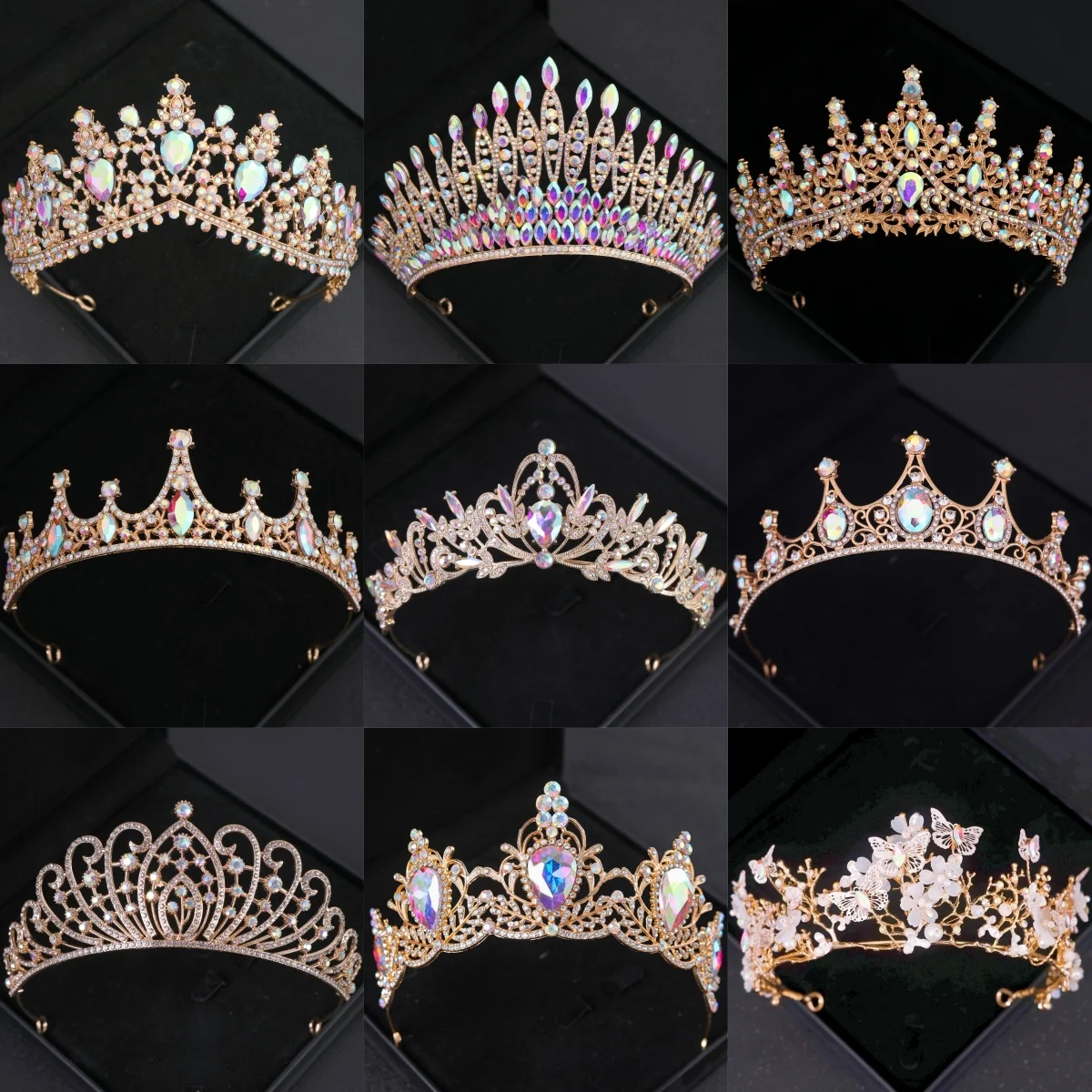 Mahkota berlian imitasi, warna emas, Tiara pesta putri, dan mahkota pengantin, aksesori rambut pernikahan, hadiah mahkota hiasan kepala