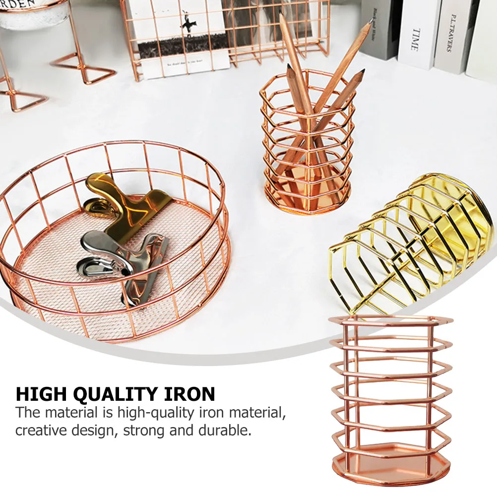 

Metal Pen Holder Aesthetic Pencil Beauty Makeup Container Office Supplies Stationery Storage Rose Gold