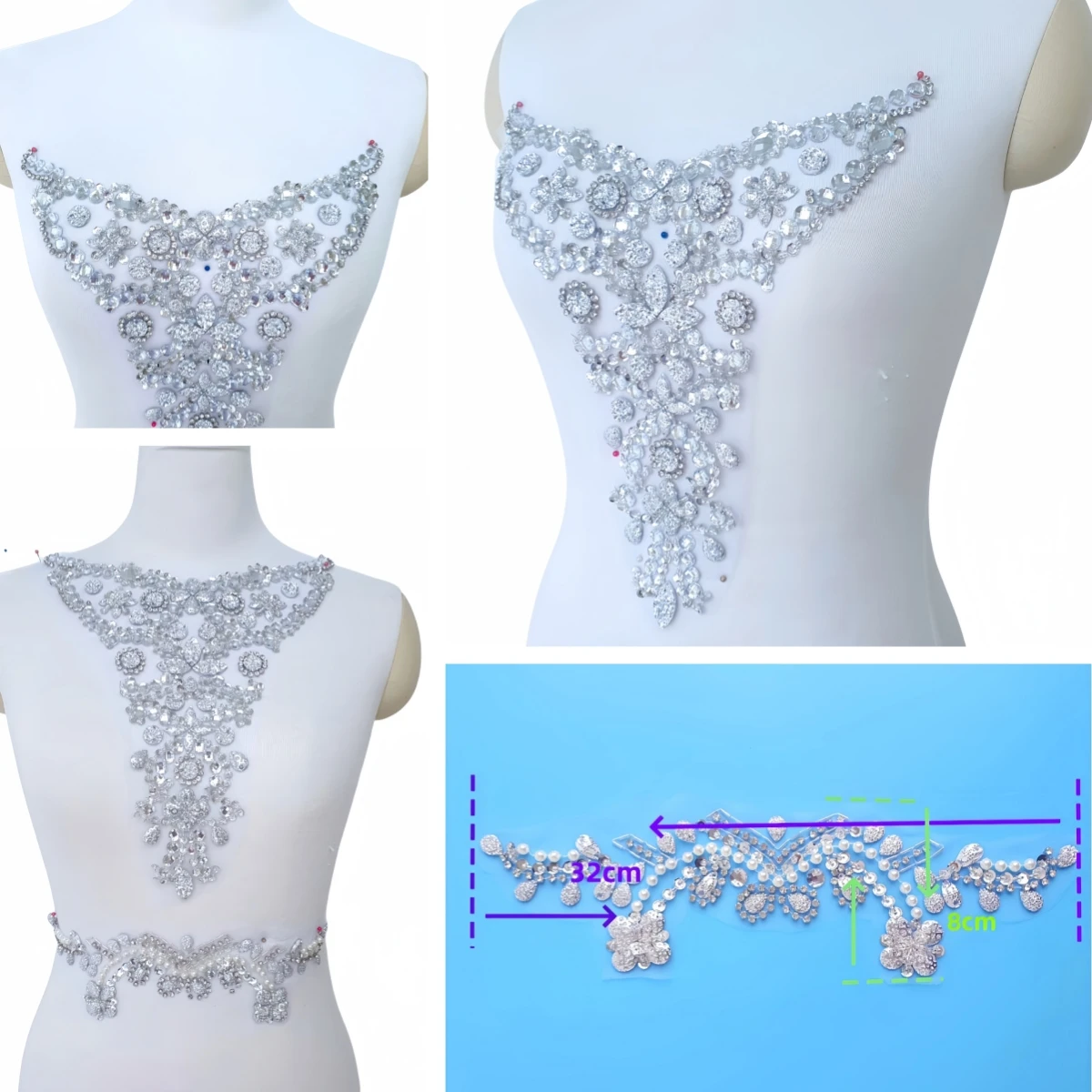 White Silver Hand Beaded Clothing Sewing Flower Appliques Patches and Stones For Sewing Wedding Dress Designer Sequins Clothes