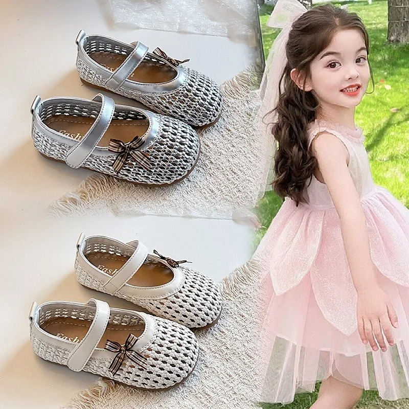 

Summer Girl's Mary Janes Sandals Air Mesh Bowknot Luxury Kids Flat Shoes Beautiful Party Graceful Anti-skid Kids Shoes for Girl