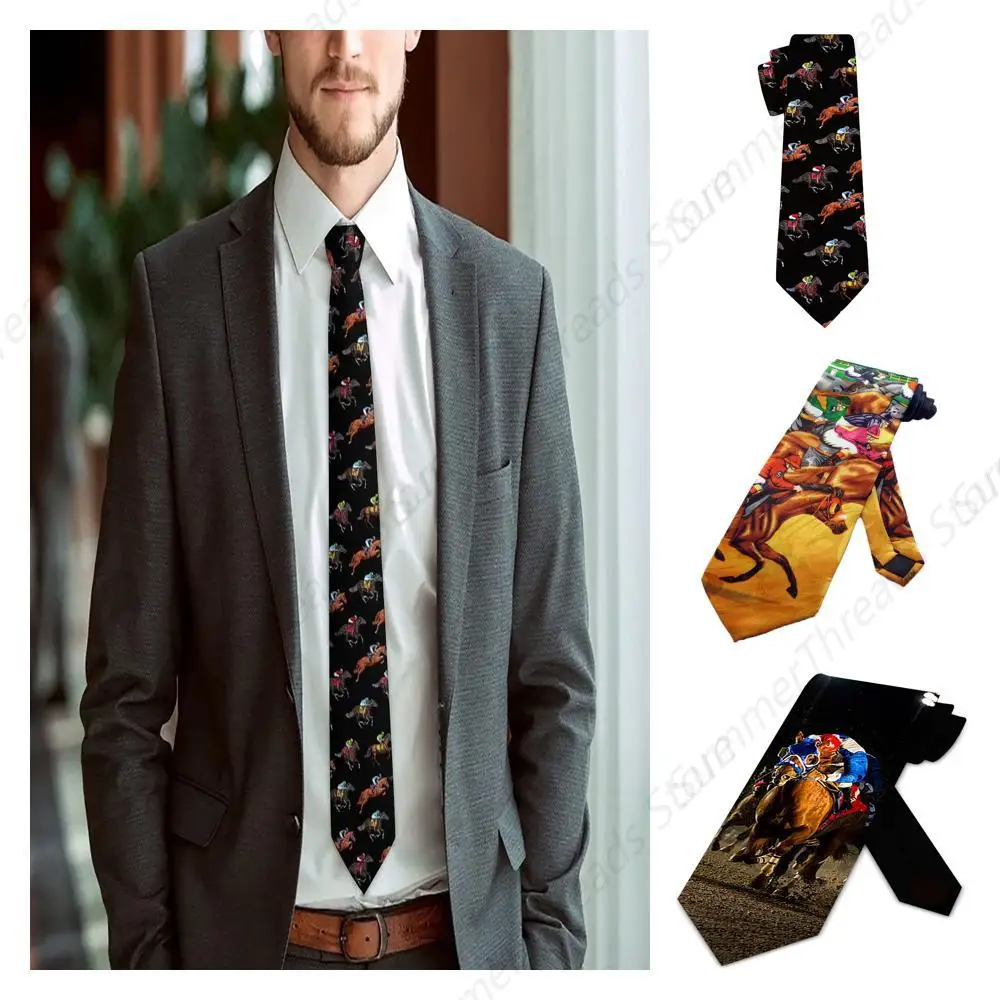 Men's Horse Tie Horse Racing Ties for Men Horse Jockey Necktie Fashion Neck Ties for Business Wedding Dating Party