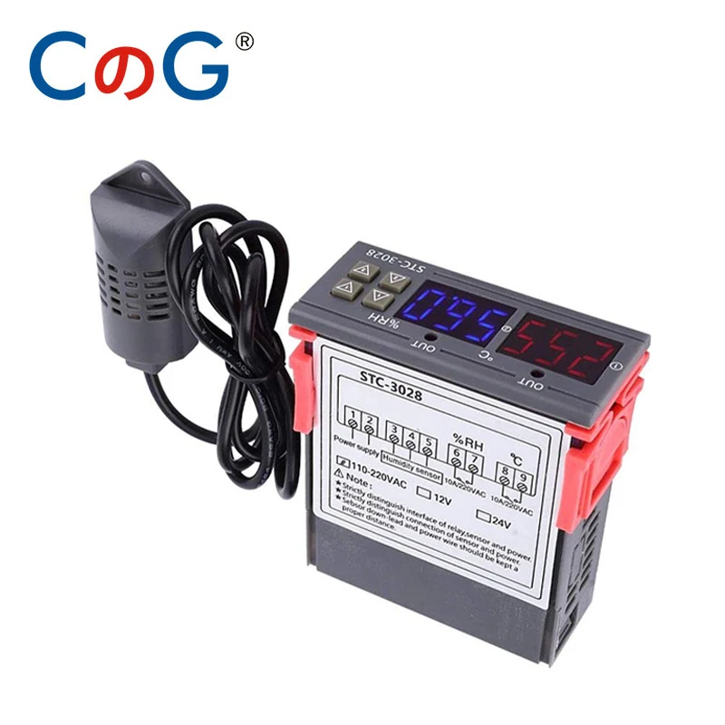 CG STC-3028 12V 24V 220V Dual Digital Temperature Humidity Controller Heating Cooling Thermoregulator Thermostat for Incubator