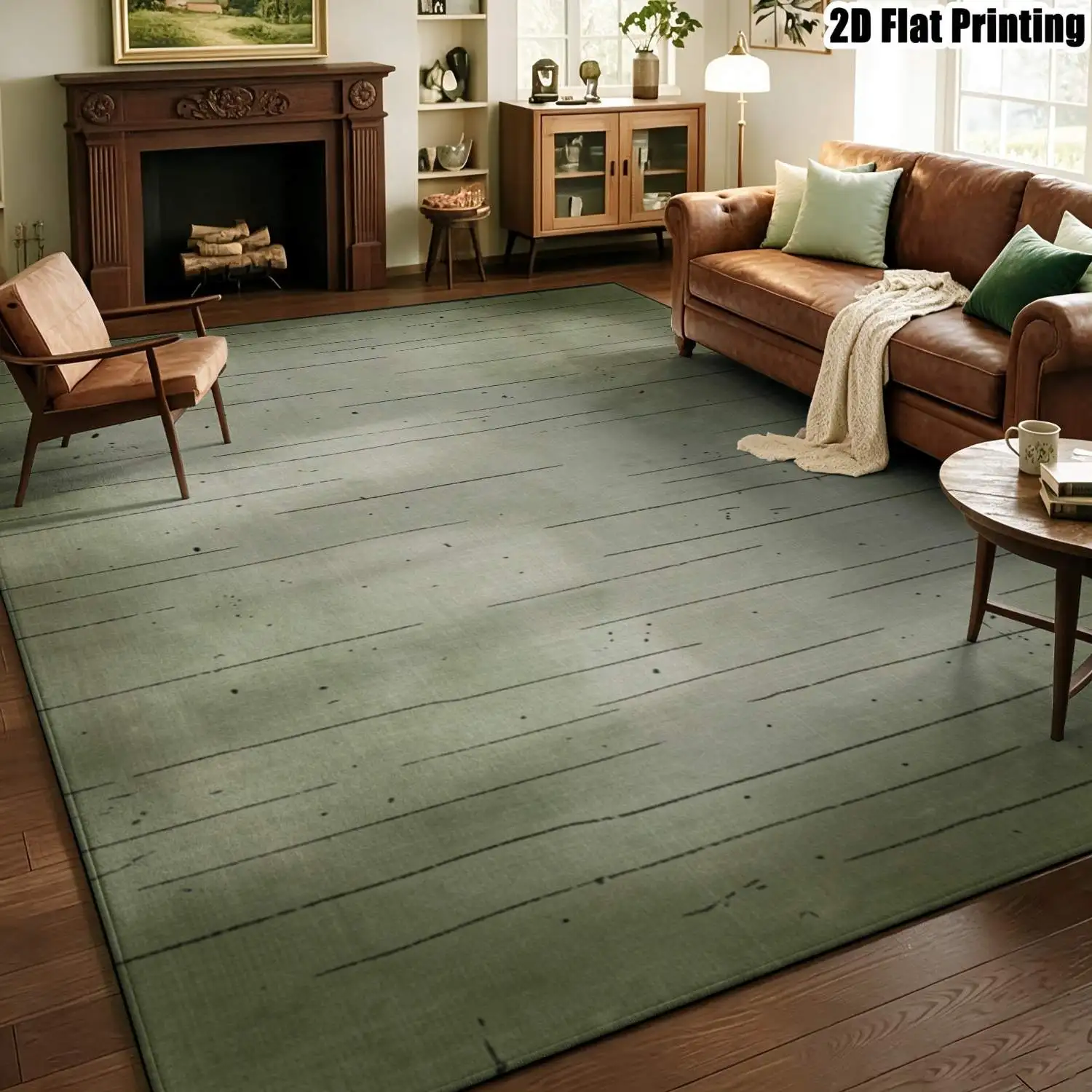1Pc 2D Printed Military Green Stripe Carpet Nordic, Modern Minimalist & Retro Style, Machine Washable, Multi-Size, Ideal for Home Decor Such as Entryway, Dining Room, Foyer, Study, Living Room, Bedroom.