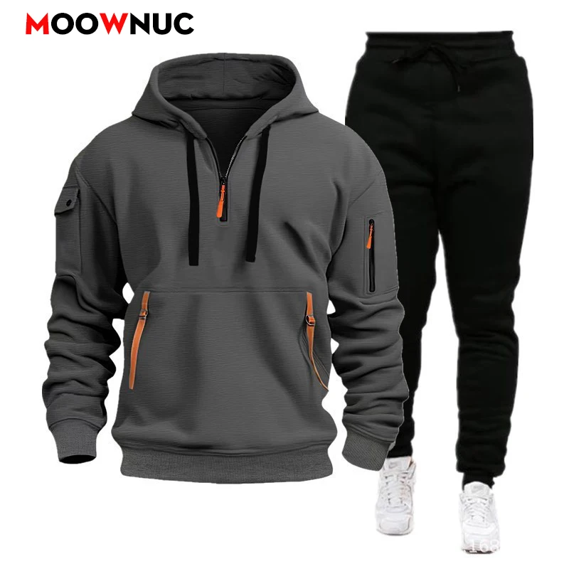 

Men's Casual 2-Piece Tracksuit Sportswear Hoodie and Pants Set Streetwear Fashion Jogger Pants Trendy for Camping European Size