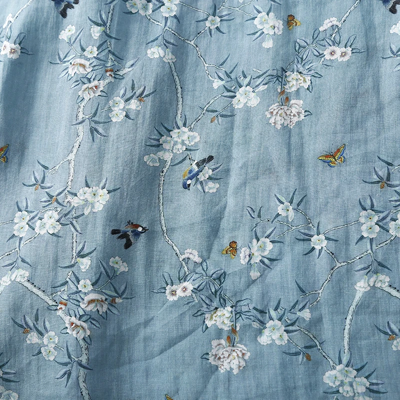 Ele Floral Print Linen Dr A-Line Skirt Waist-Cinching Vintage Sle Women's Summer Faion Casual round Ne Long Sve