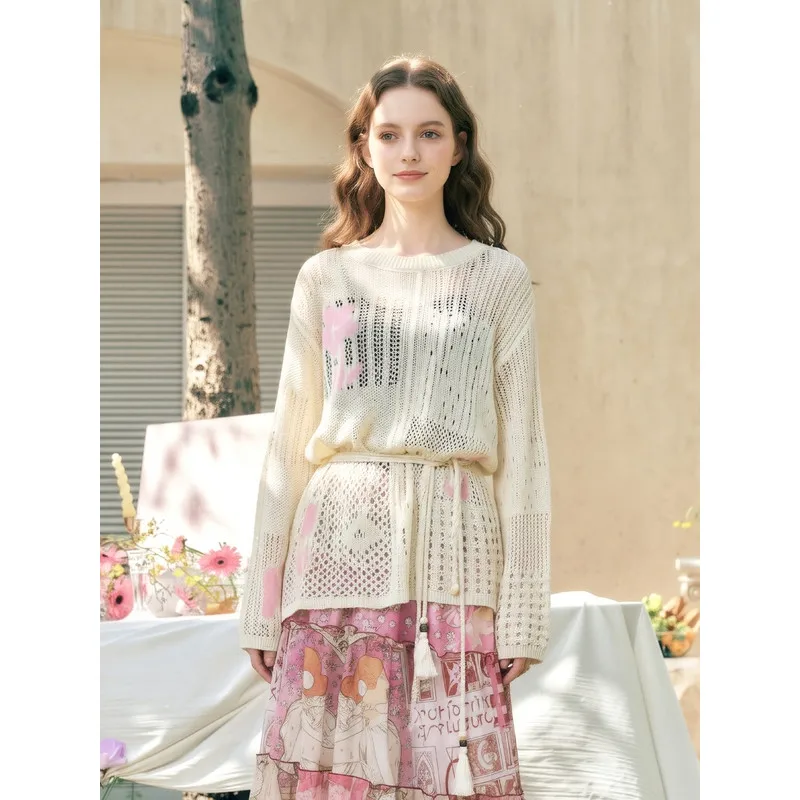 

Glazed Summer Knit Pullover with Cut-Outs – Wearable as a Blouse in Spring